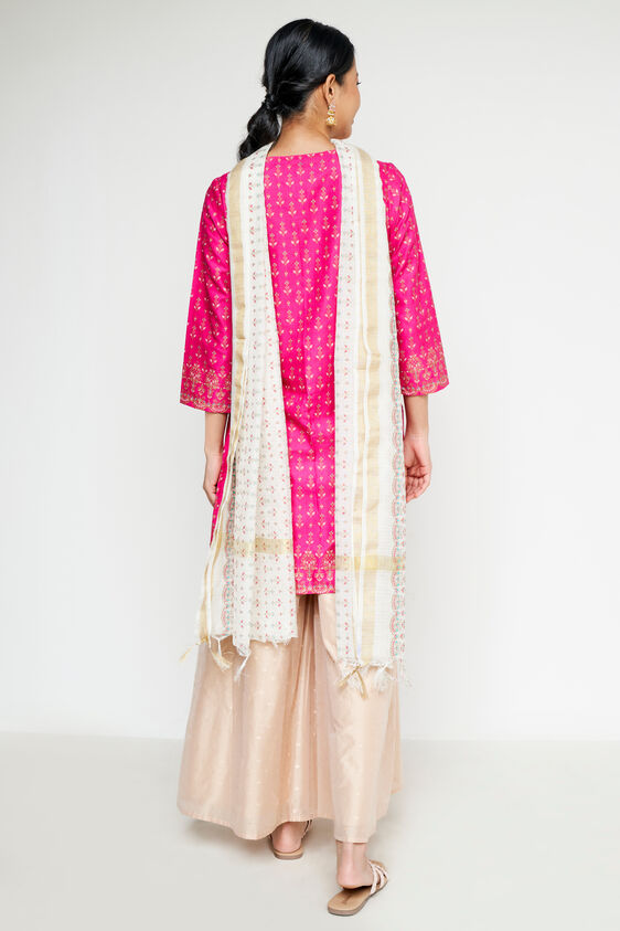 Hot Pink Ethnic Motifs Straight Suit, Hot Pink, image 5